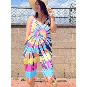 NWT Woman Handmade Tie Dyed Beach Boho Hippie Unique Design Jumpsuit Fits SML